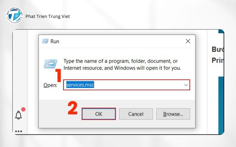 Hủy lệnh in bằng công cụ Services.msc bước 1